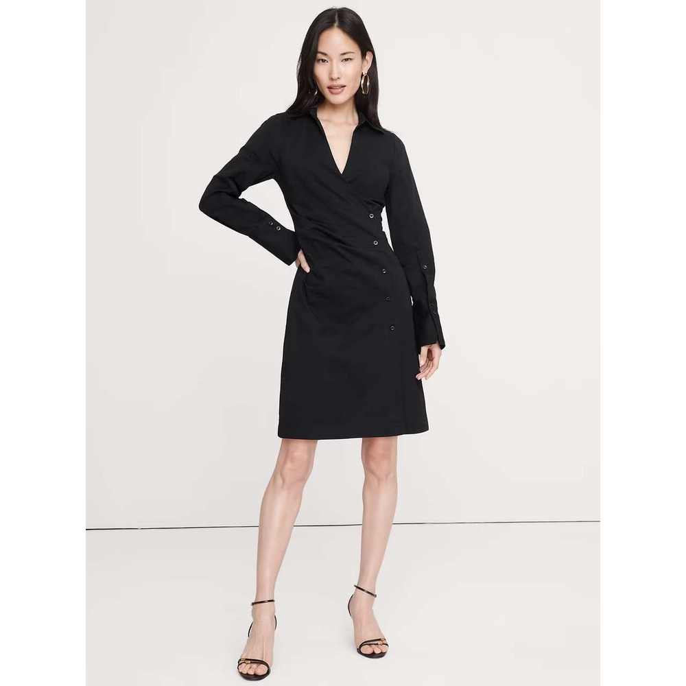 Banana Republic Ruched Wrap Shirt Dress Women 8 New